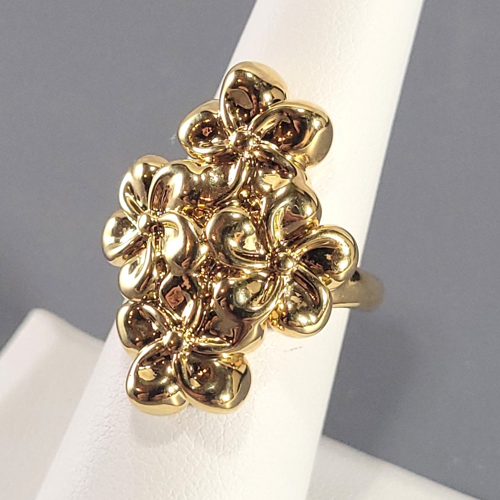 Milor Italy Gold 14K Electroform Ring Womens Size 6 Flower Floral Cluster Chunky